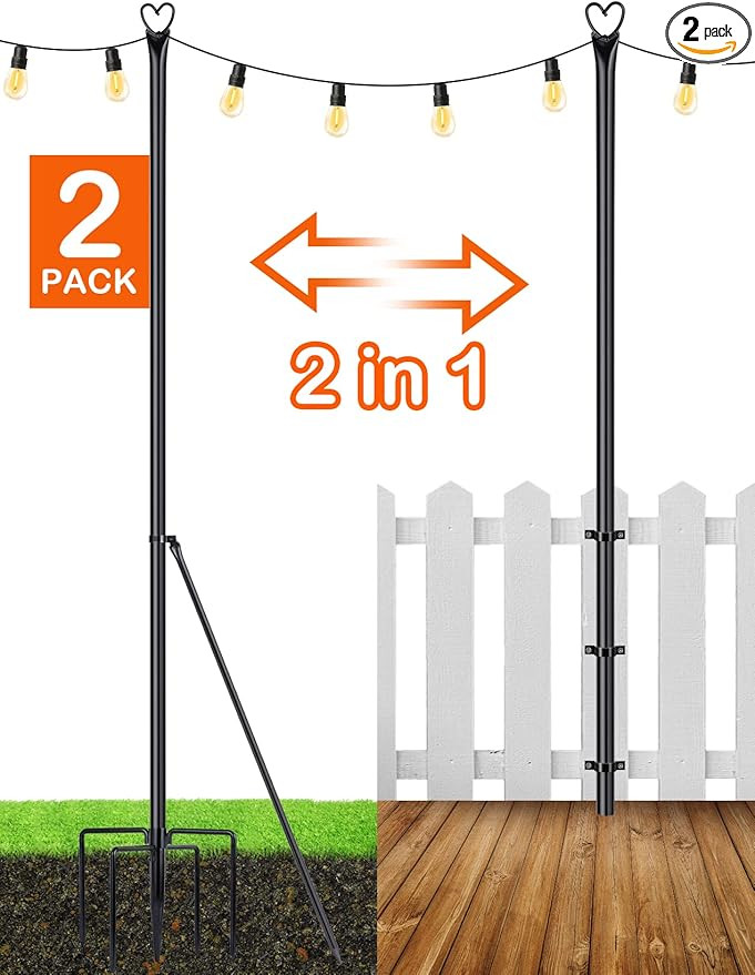 String Light Poles - 2 Pack 9.8 FT for Outside Hanging - Backyard, Garden, Patio, Deck Lighting S... | Amazon (US)