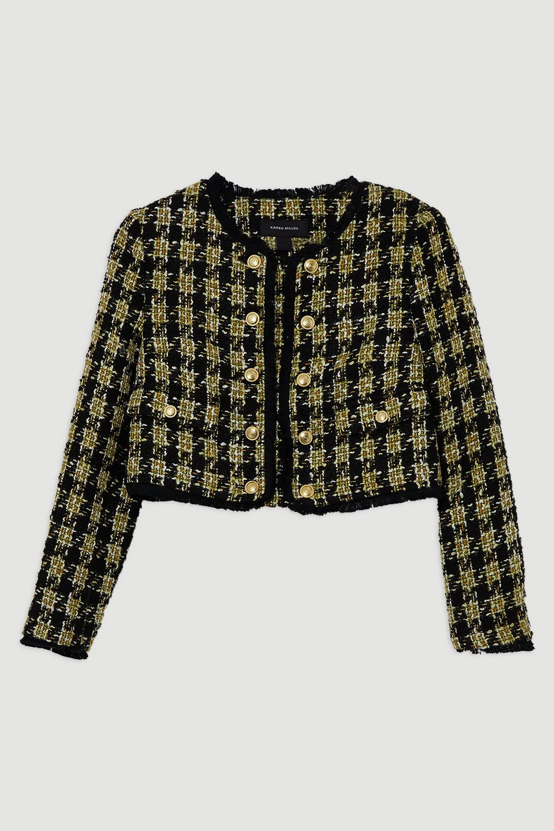 Wool Mix Check Boucle Tailored Cropped Jacket | Karen Millen UK + IE + DE + NL
