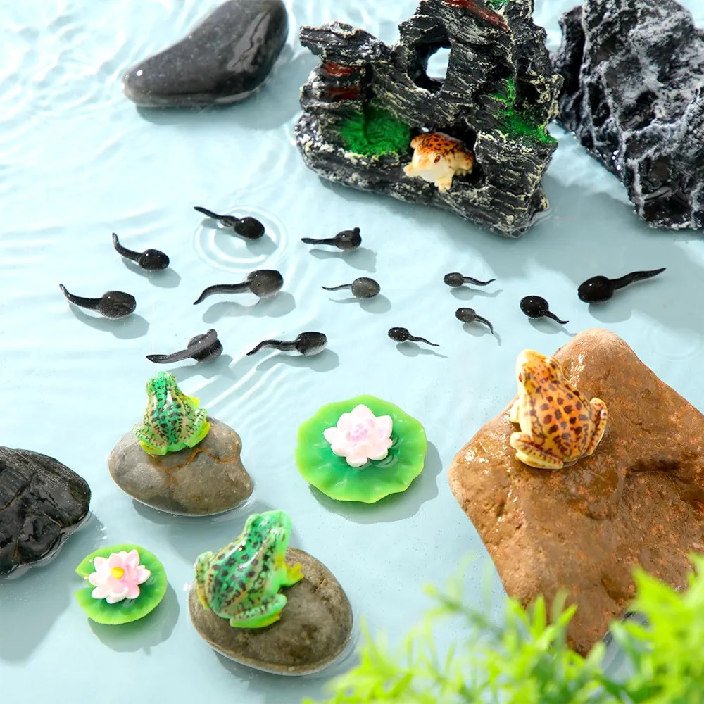 21 Pcs Mini Artificial Pond Accessories Miniature Floating Lotus Mini Resin Lily Pads Tiny Frog T... | Amazon (US)