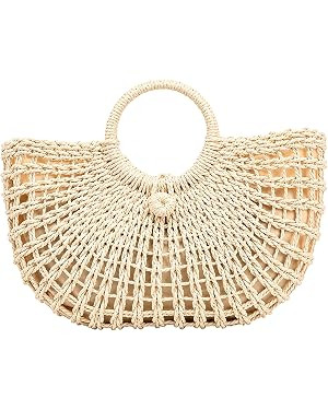 Hand-woven Straw Bag Women Summer Beach Handbag Purse Retro Rattan Tote Clutch Travel Bag with Wo... | Amazon (US)