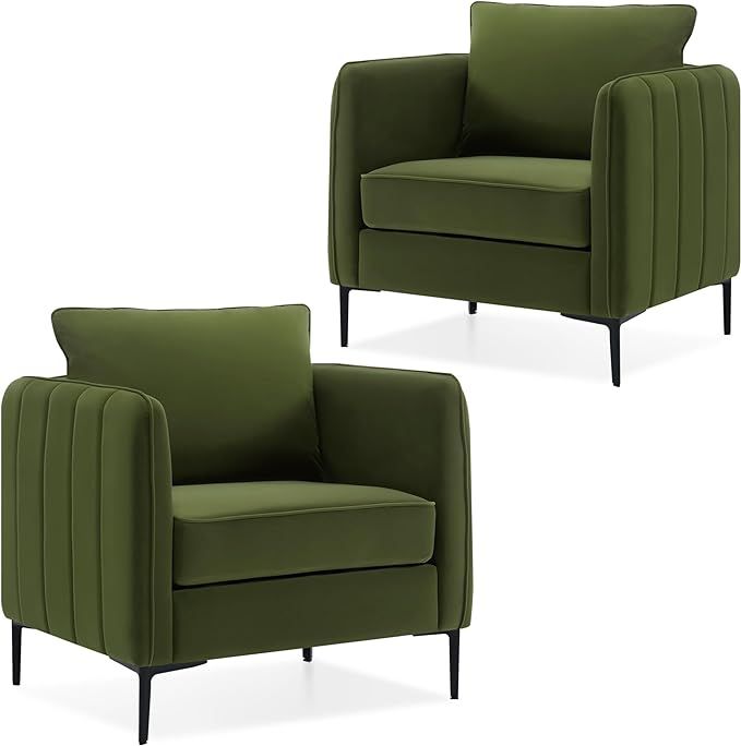 Olive Green Velvet Accent Chairs Set of 2, Modern Upholstered Accent Chair Comfy Velvet Armchair ... | Amazon (US)