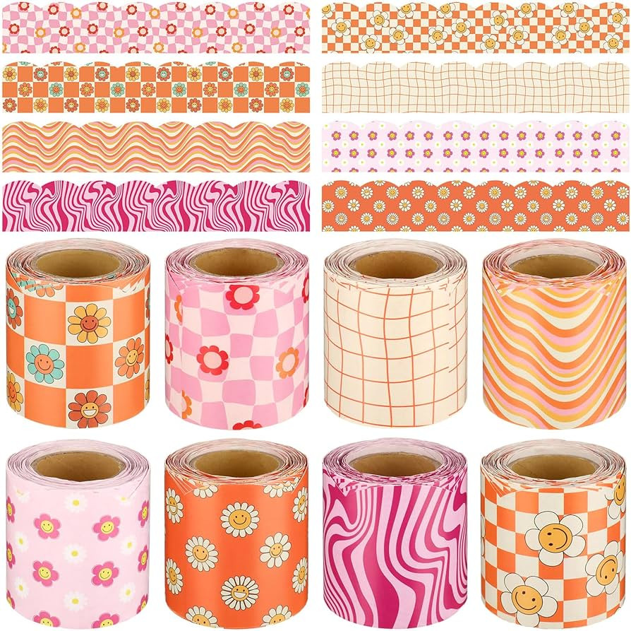 Patelai 8 Rolls 262.4 ft Modern Boho Bulletin Board Borders Retro Groovy 70s Decoration Borders V... | Amazon (US)