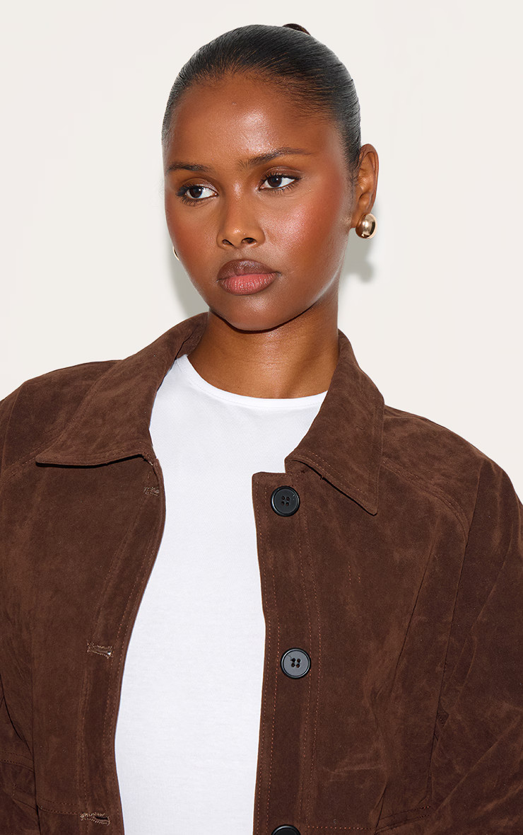 Dark Brown Oversized Faux Suede Jacket | PrettyLittleThing UK