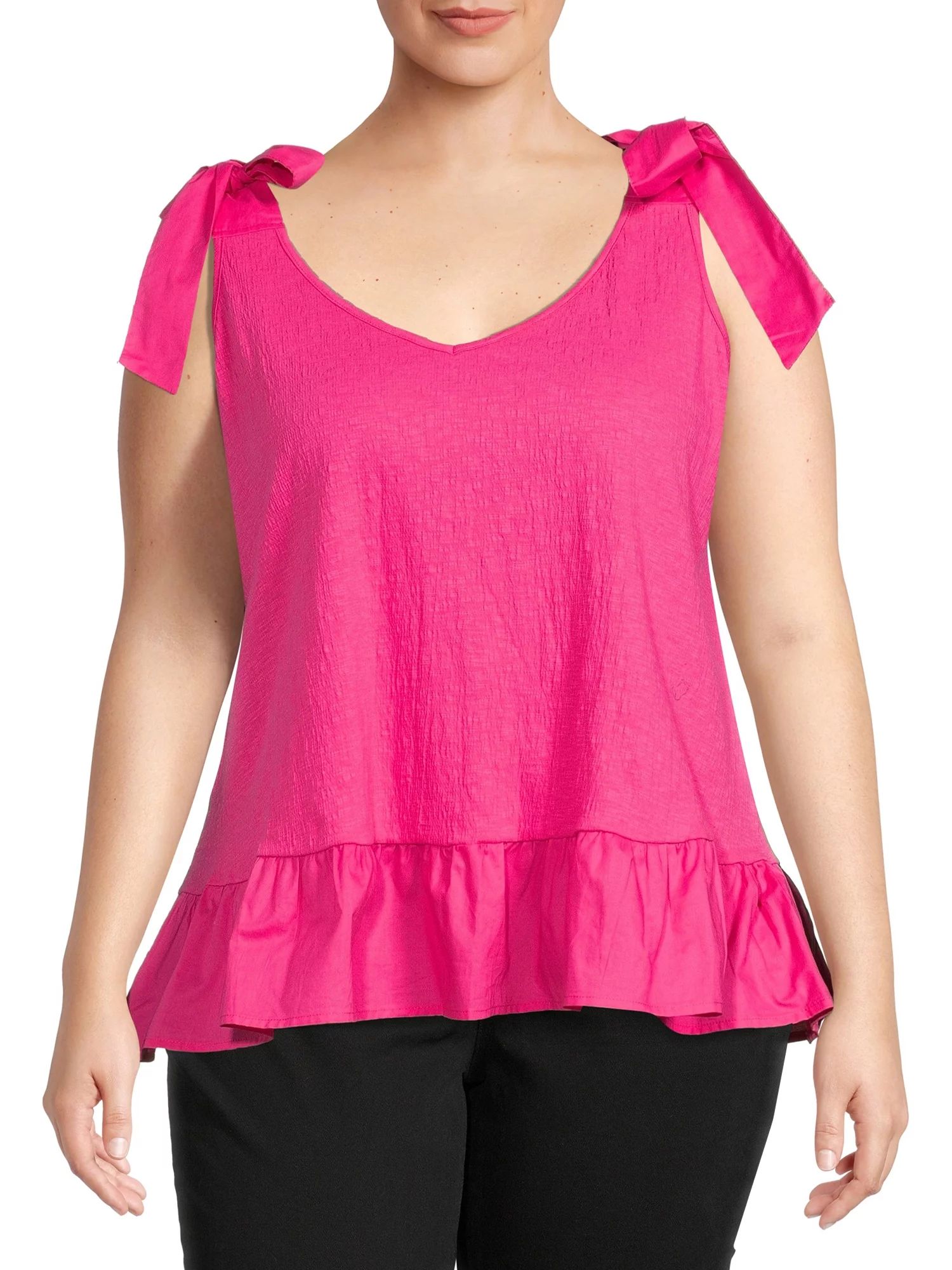Terra & Sky Women's Plus Size Knit Tank Top with Shoulder Ties - Walmart.com | Walmart (US)