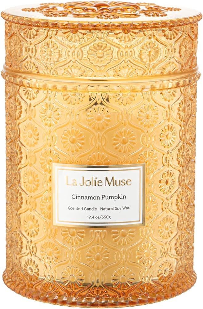 LA JOLIE MUSE Pumpkin Cinnamon Candle, Fall Candles, Wood Wick Candle, 90 Hours Burn Time, Natura... | Amazon (US)