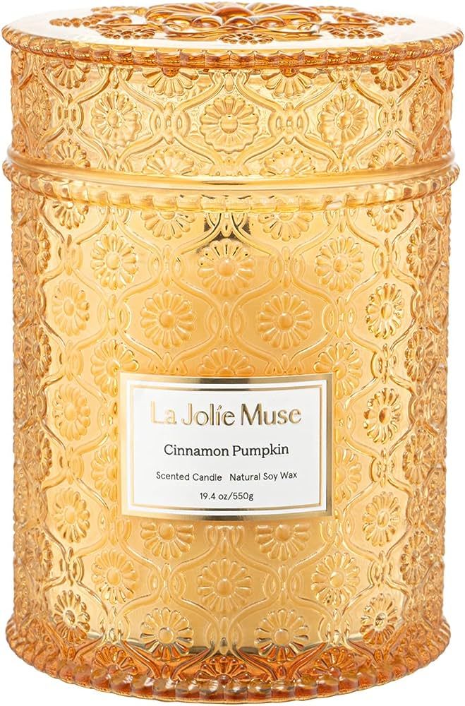 LA JOLIE MUSE Pumpkin Cinnamon Candle, Fall Candles, Wood Wick Candle, 90 Hours Burn Time, Natura... | Amazon (US)