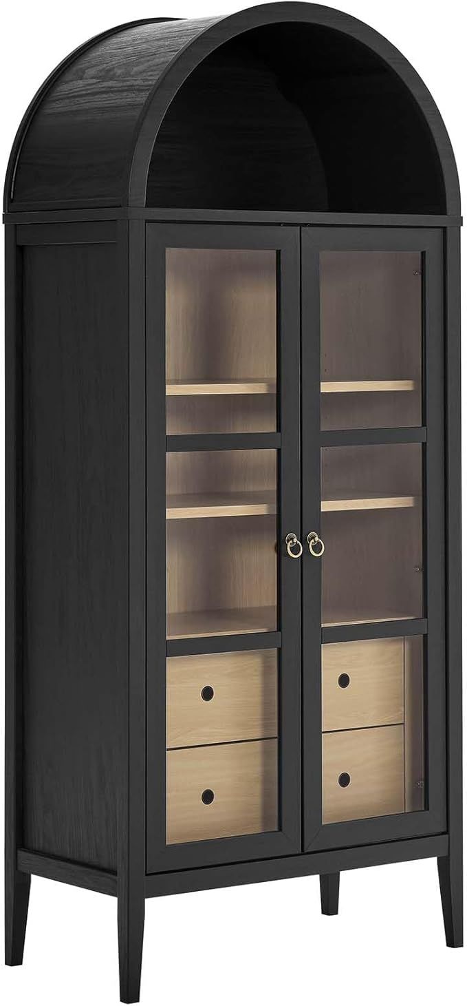 Modway Nolan Modern Farmhouse 71" Tall Arched Storage Display Cabinet in Black Oak Wood Grain | Amazon (US)