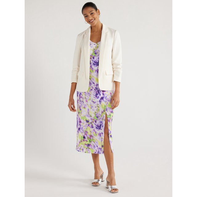 Scoop Women's Relaxed Scuba Knit Blazer with Scrunch Sleeves, Sizes XS-XXL | Walmart (US)