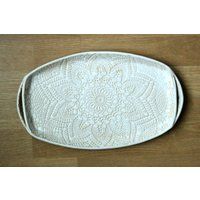 Handmade Pottery Tray - White Lace Ceramic Appetizer Platter Serving | Etsy (US)