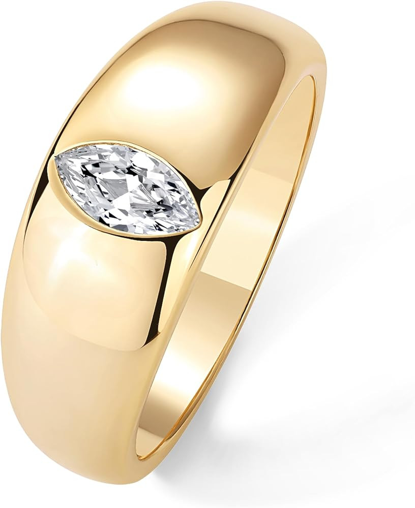 PAVOI 14K Gold Plated Chunky Dome Statement Ring for Women | Marquise Cubic Zirconia Dome Ring | ... | Amazon (US)
