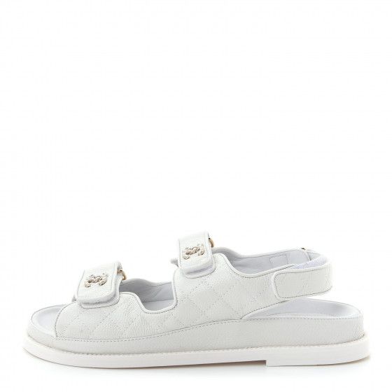 CHANEL Grained Calfskin Velcro Dad Sandals 39.5 White | Fashionphile