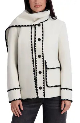 Kensie Scarf Collar Faux Wool Jacket in Black at Nordstrom Rack, Size Medium | Nordstrom Rack
