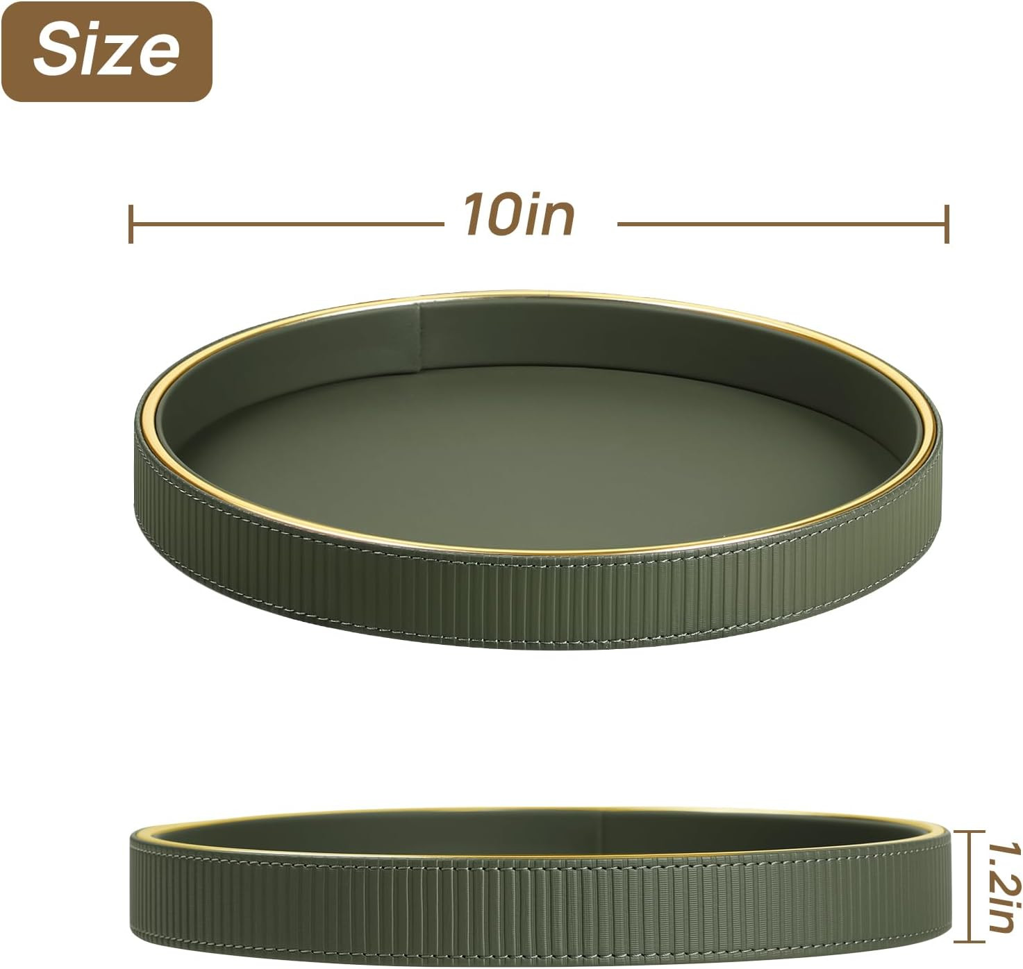 Round Decorative Tray for Coffee Table Decor, PU Leather Coffee Table Tray Golden Trim for Home D... | Amazon (US)