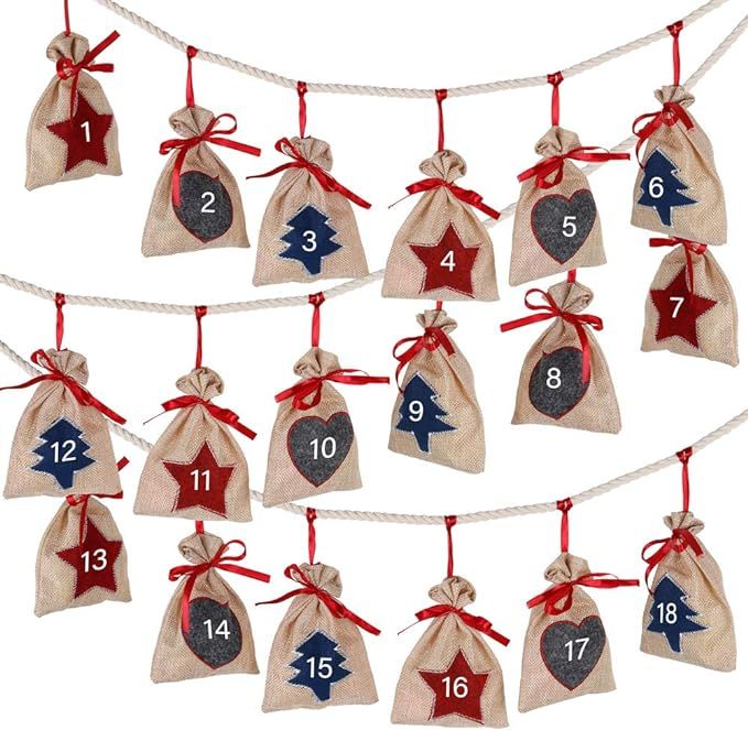 D-FantiX Christmas Advent Calendar 2021, 24 Days Burlap Hanging Advent Calendars Garland Candy Gi... | Amazon (US)