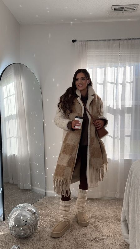 Winter outfit, winter outfits, winter coat, shearling coat, cold weather outfits, blanket scarf, Ugg tazz, leg warmers 

#LTKVideo #LTKSeasonal #LTKshoecrush
