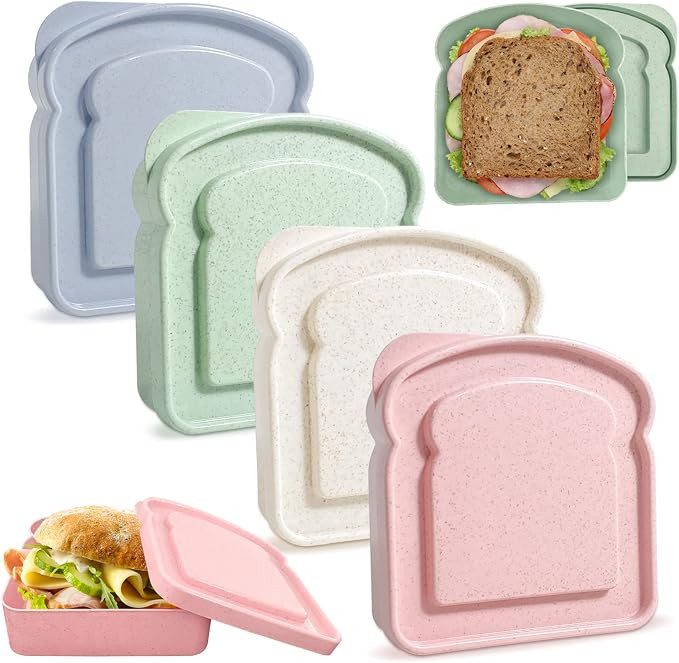 4Pcs Sandwich Containers for Lunch Boxes, Reusable Sandwich Box Container for Kids, Sandwich Hold... | Amazon (US)