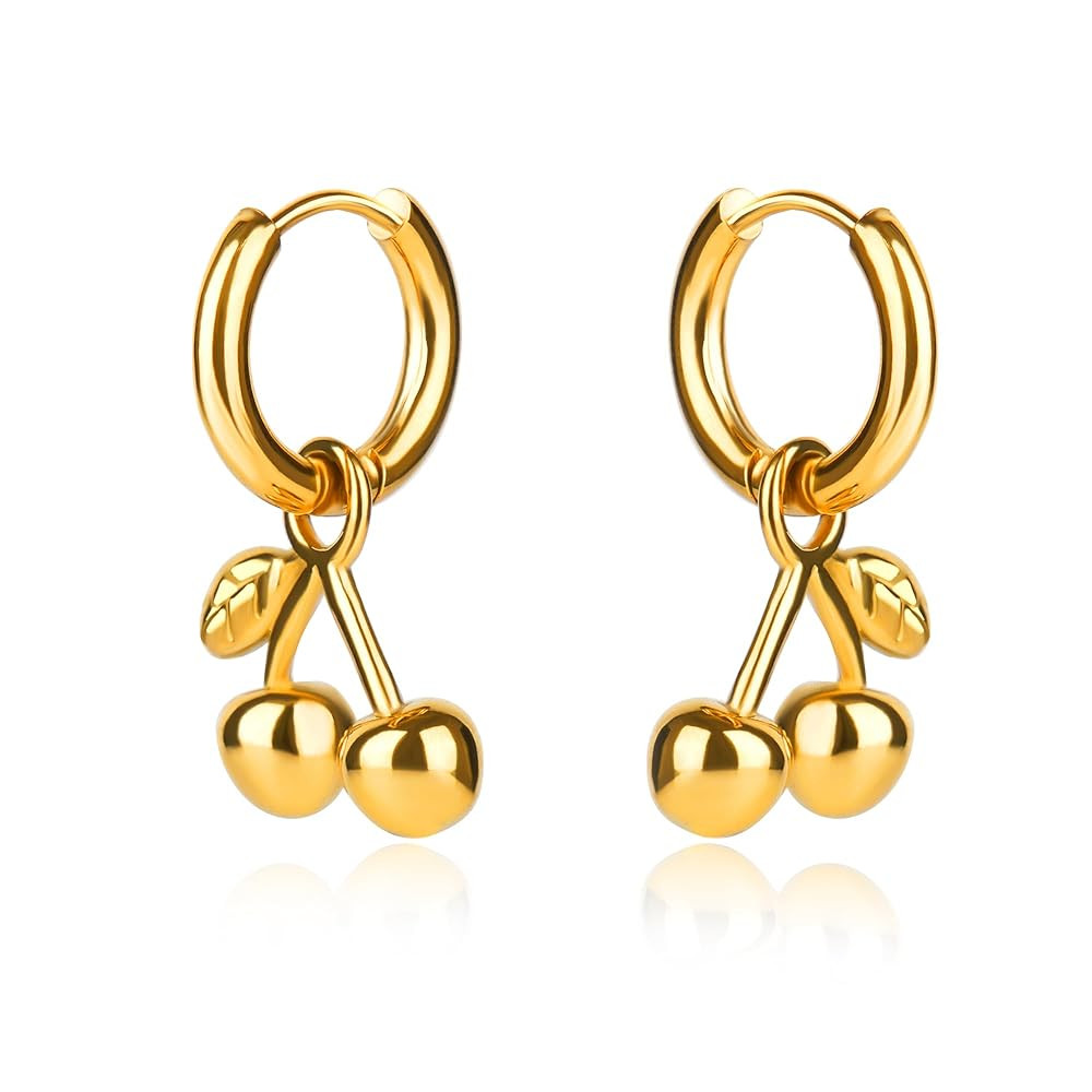 Gold Cherry Earrings for Women - Trendy Dangle Earring 18K Gold Statement Accessories | Amazon (US)