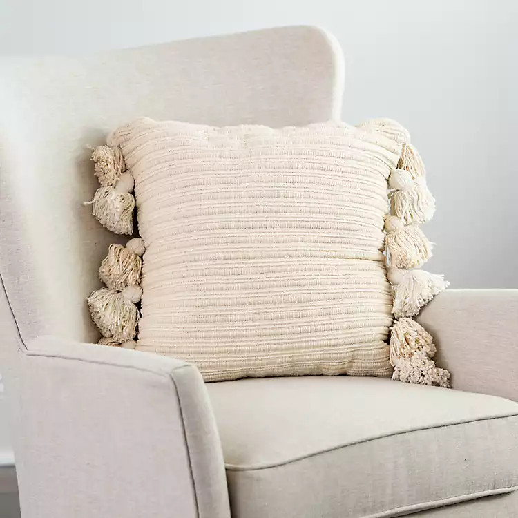 Textured Ivory Tassel Pillow | Kirkland's Home