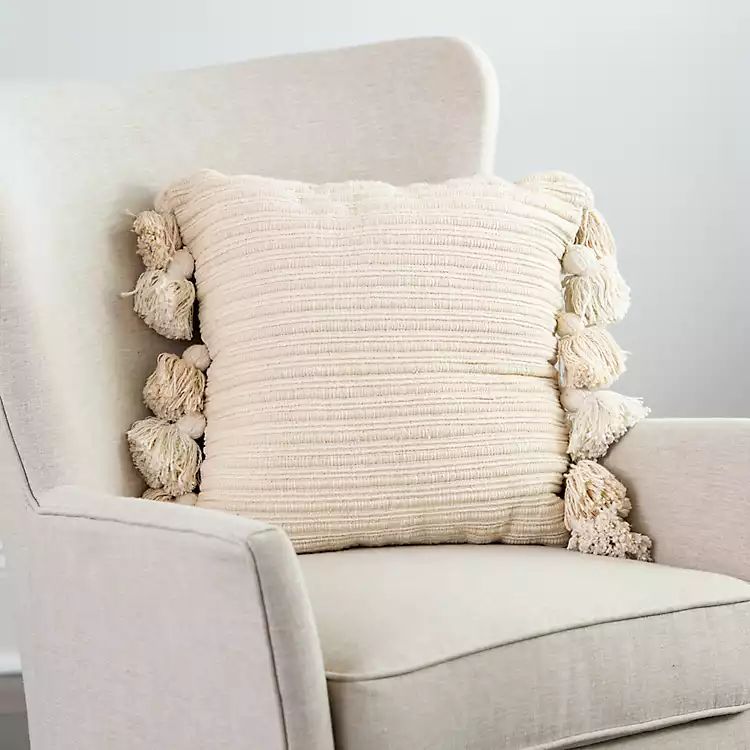 Textured Ivory Tassel Pillow | Kirkland's Home
