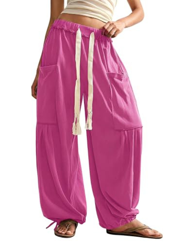 SOLY HUX Women's Boho Harem Pants Baggy Sweatpants with Pockets Hot Pink | Amazon (US)
