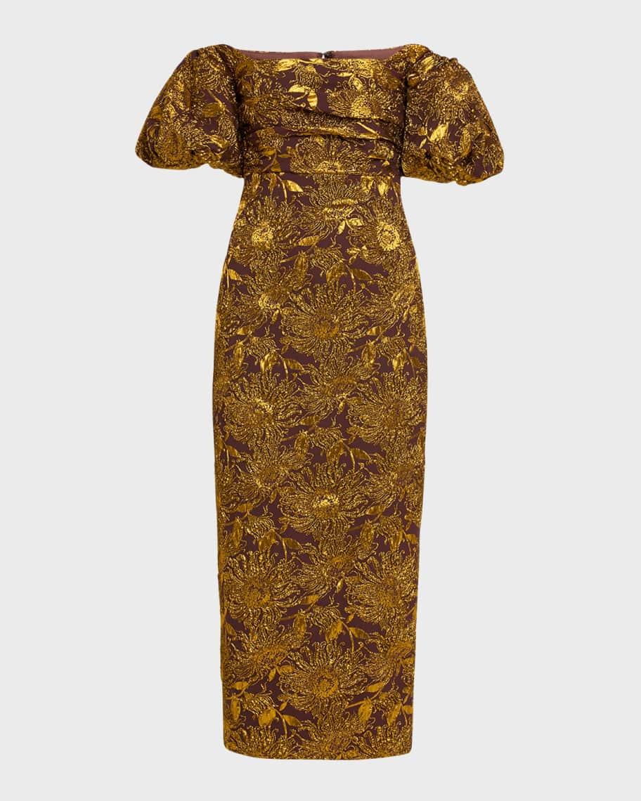 Metallic Sheath Dress with Puff Sleeves | Neiman Marcus