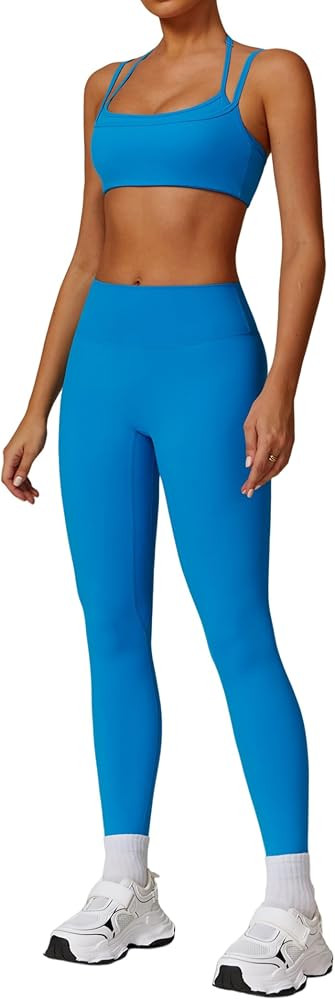 Two Piece Workout Sets For Women Sport Bra Matching High Waist Scrunch Butt Leggings Gym Yoga Act... | Amazon (US)