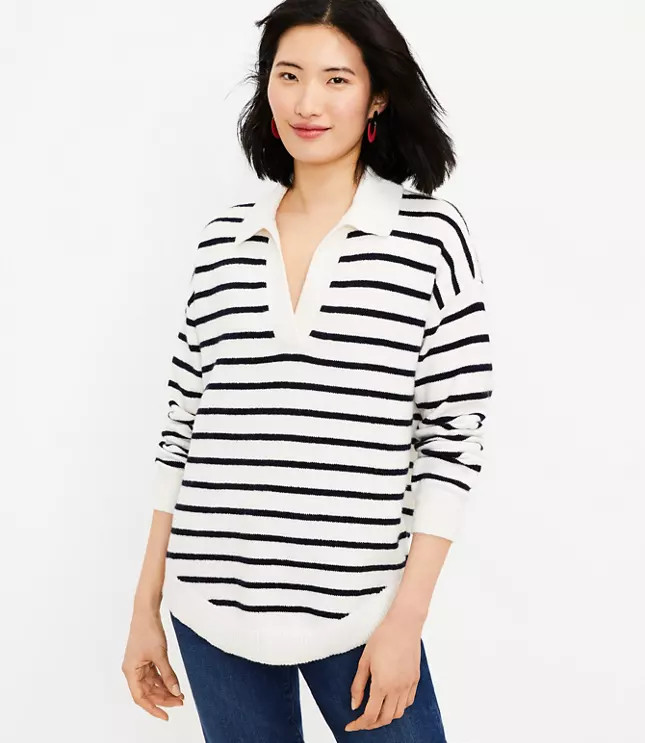 Striped Polo Tunic Sweater | LOFT