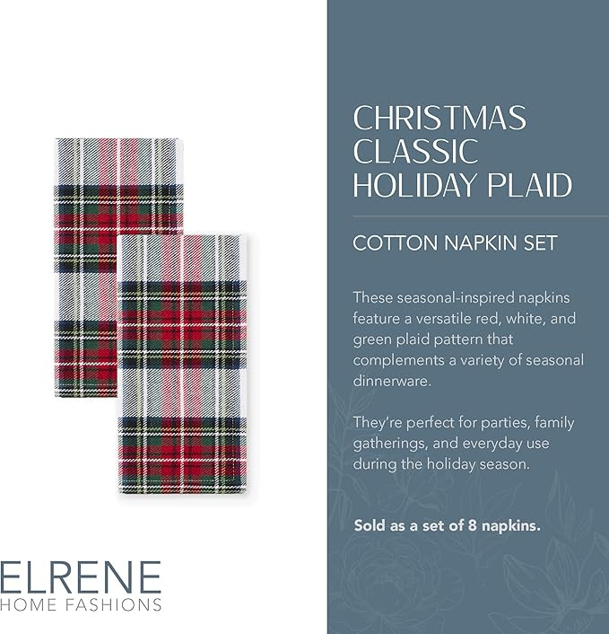 Elrene Home Fashions Christmas Classic Holiday Plaid Cotton Napkins, Holiday Table Decor, 17" x 1... | Amazon (US)