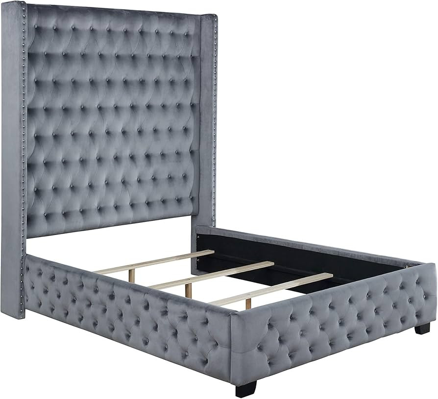 Coaster Furniture Rocori Eastern King Wingback Tufted Bed Grey Panel 306075KE | Amazon (US)