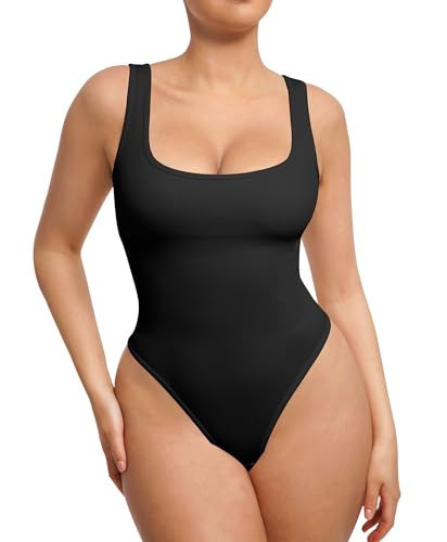 FeelinGirl Bodysuits Seamless Slimming Square Neck Thong Compression Body Suits Tank Tops Black XS/S | Amazon (US)