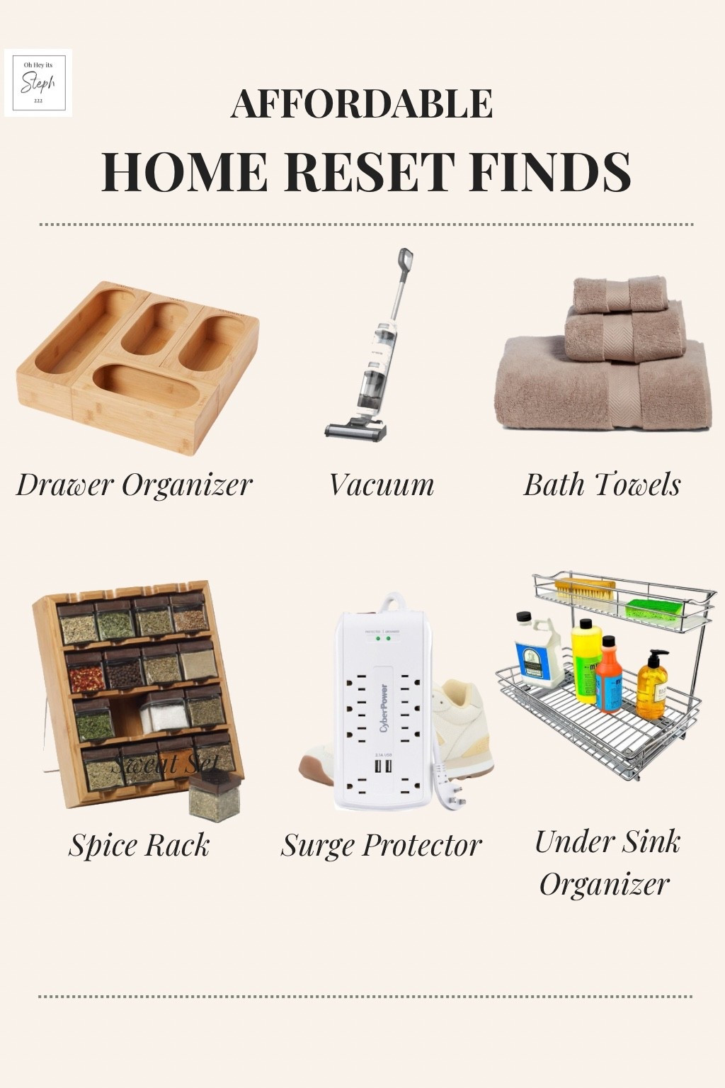 Affordable home reset finds - drawer organizer, vacuum, bath towels, spice rack, surge protector and under sink organizer 

#LTKFindsUnder100 #LTKHome #LTKSeasonal