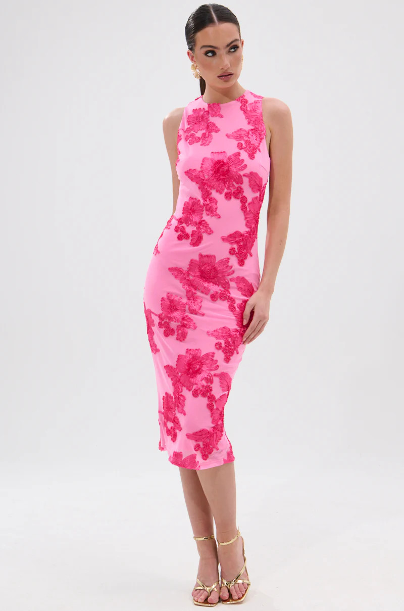 TIMELESS FLORAL MESH MIDI DRESS | AKIRA