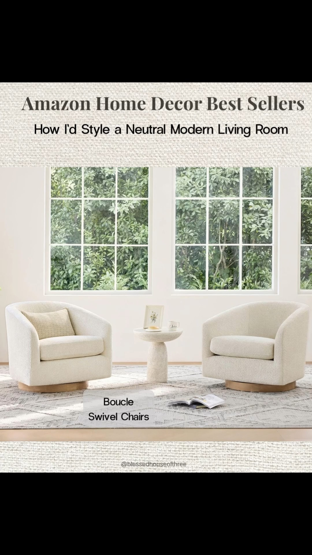Amazon home decor best sellers styled for a neutral modern living room featuring boucle swivel chairs, a curved low profile sofa, travertine side table, marble fluted bowl and stacked coffee table books for a designer look for less. Neutral living room ideas with Amazon finds  These affordable Amazon finds are perfect for creating a warm minimal living room with soft textures and elevated neutral tones. Follow me on LTK for daily home decor, Amazon finds and modern styling ideas. Save for your next living room refresh.

#LTKSaleAlert #LTKHome