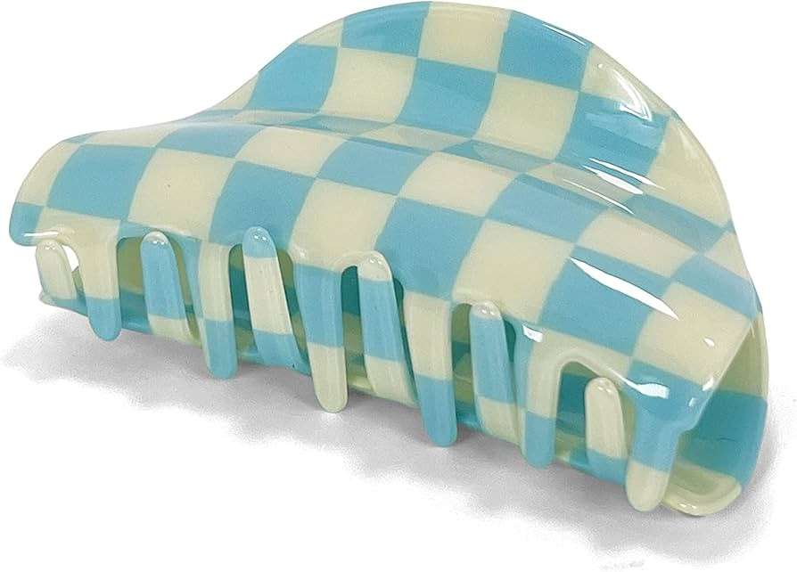 Two Oh One Checkered Hair Clip Claw Acrylic Strong Hold Women's Accessory for all Hair Type, Blue | Amazon (US)