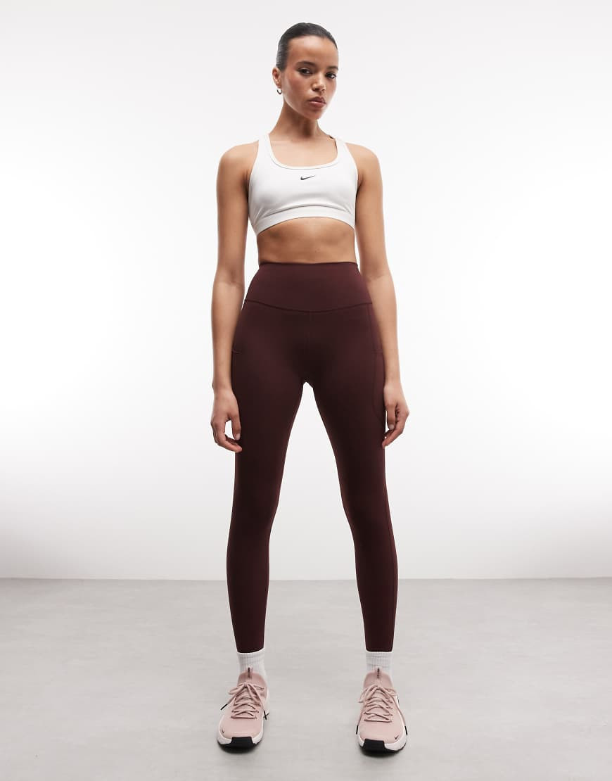 Nike One Training high waisted pocket leggings in burgundy-Red | ASOS (Global)