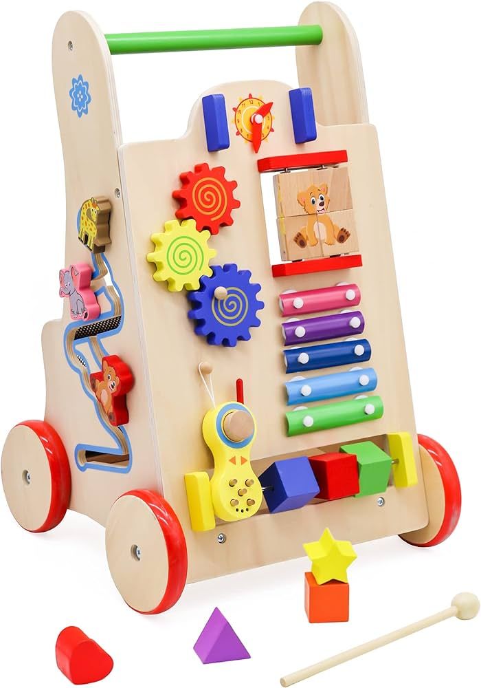 Baby Push Walker - Wooden Toys Activity Center for Toddler - Sit to Stand Walking Toy for Babies ... | Amazon (US)