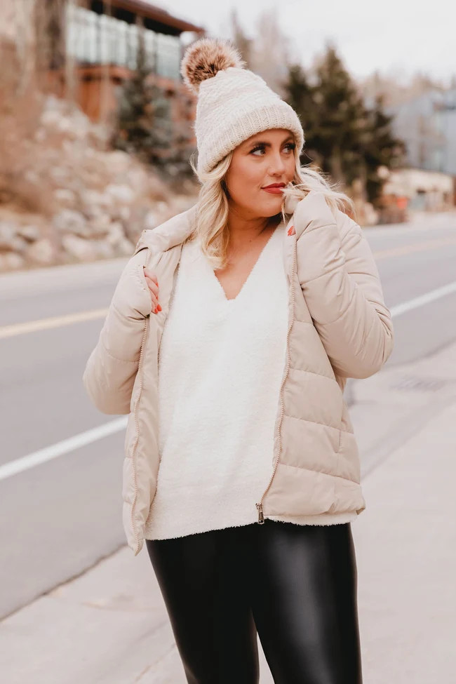 Ski Past You Taupe Hooded Puffer Jacket | The Pink Lily Boutique