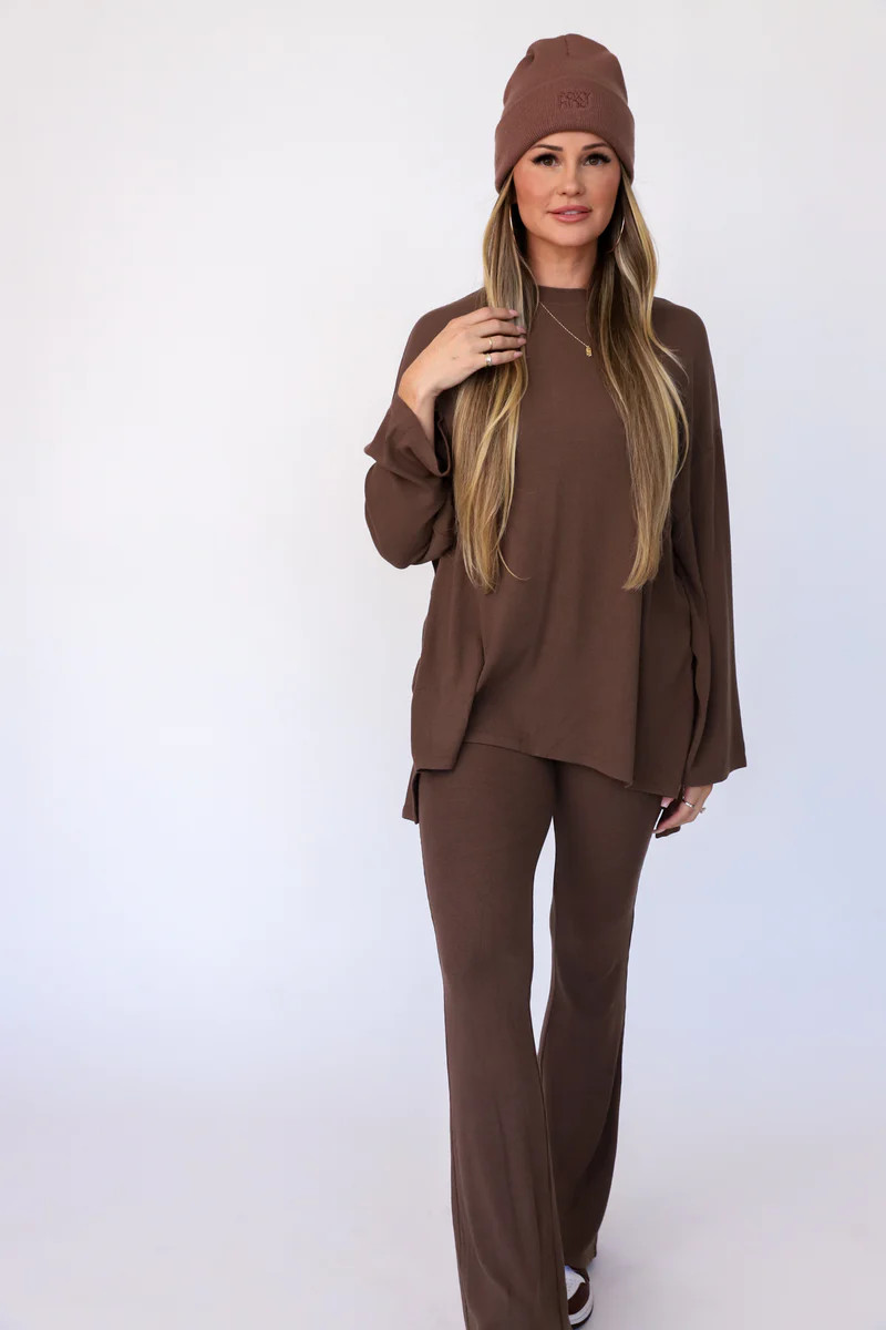 All Weekend Long Pant Set Long Sleeve Espresso | The Foxy Kind