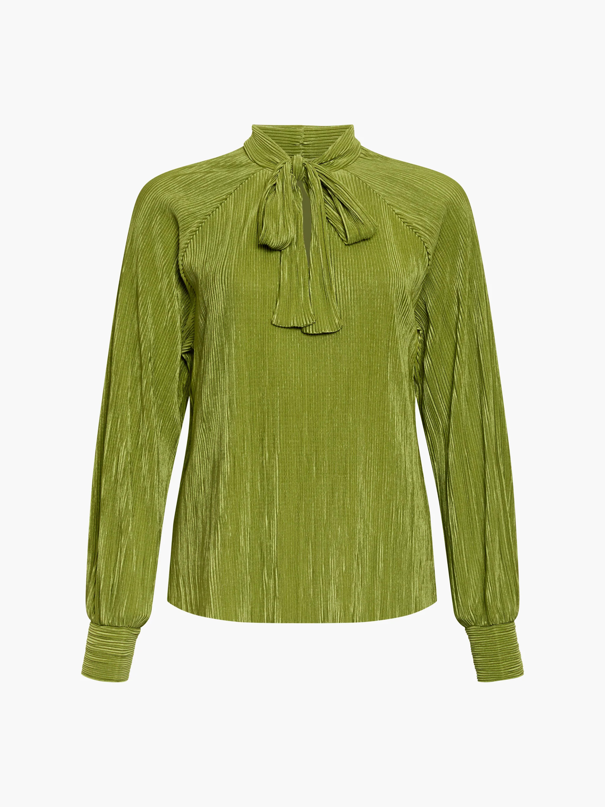 Rylah Plisse Long Sleeve Tie Neck Shirt | French Connection (UK)