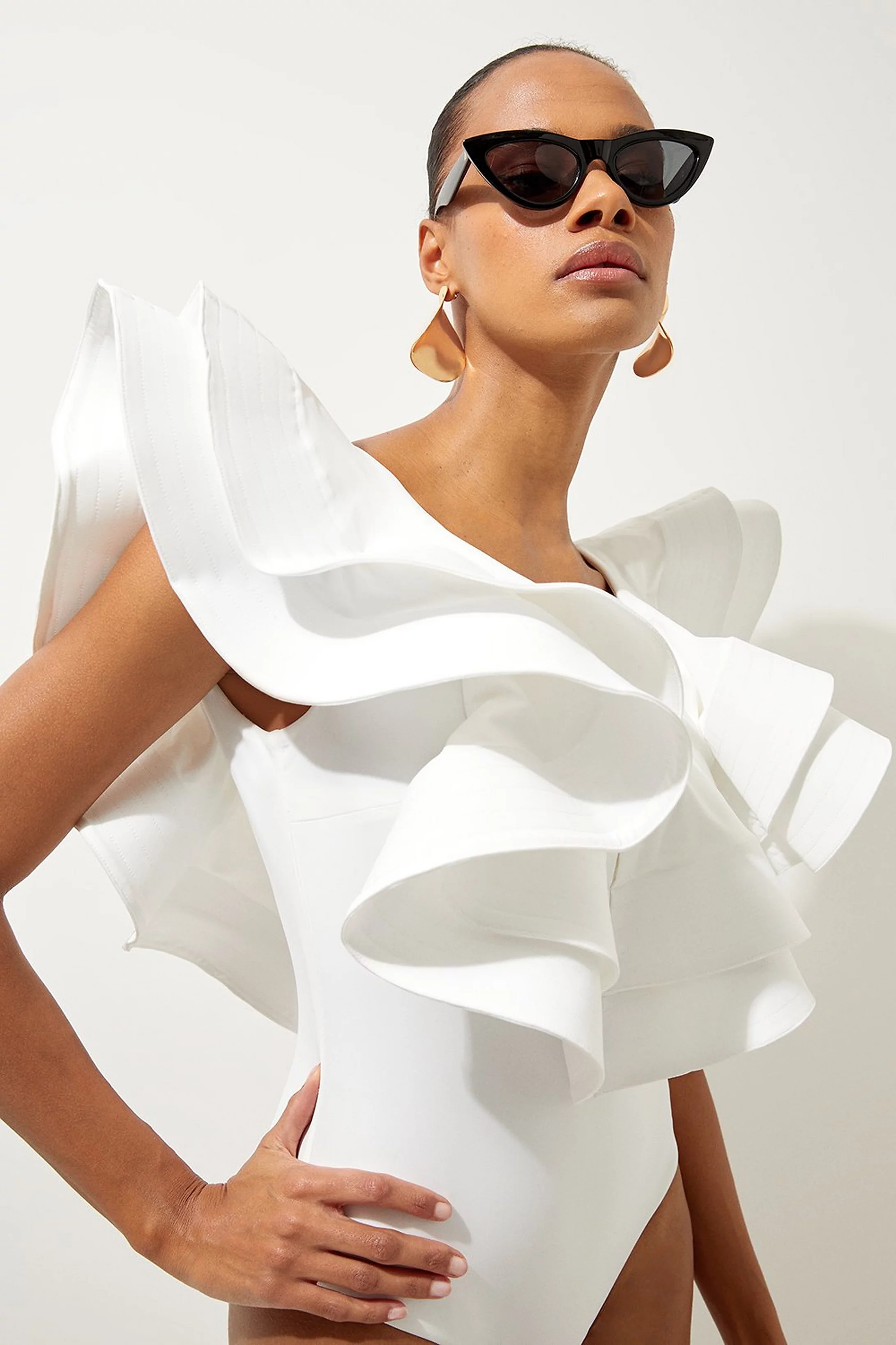 Drama Frill Swimsuit | Karen Millen UK + IE + DE + NL