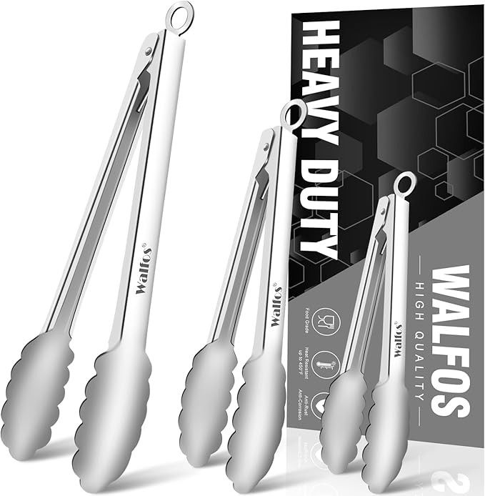 Walfos Kitchen Tongs for Cooking, 600℉ Heat Resistant Stainless Steel Tongs, All Metal Heavy Du... | Amazon (US)