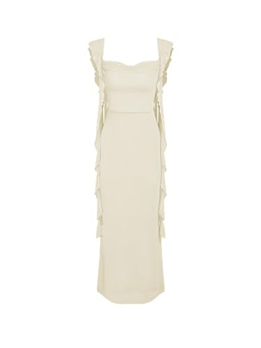 CIDER Mesh Ruffle Hem Maxi Dress: White, M | Amazon (US)