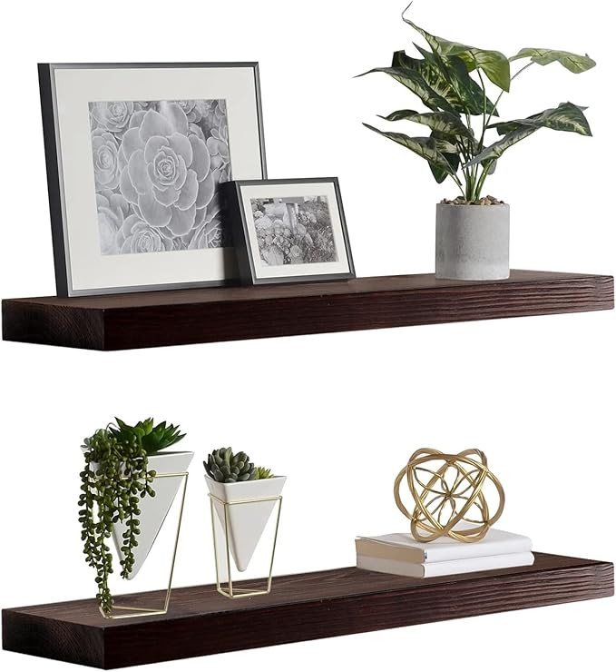 WELLAND Bradley Wood Floating Shelves Set of 2 Brown Wall Shelves Rustic Shelves Wall-Mounted 5" ... | Amazon (US)