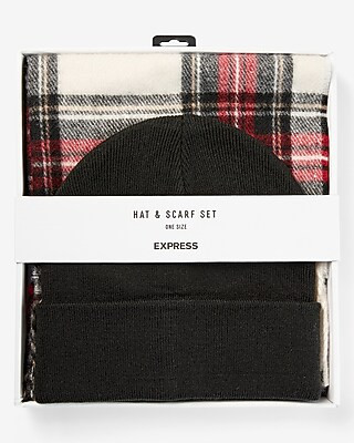 Solid Hat & Plaid Scarf Gift Set | Express