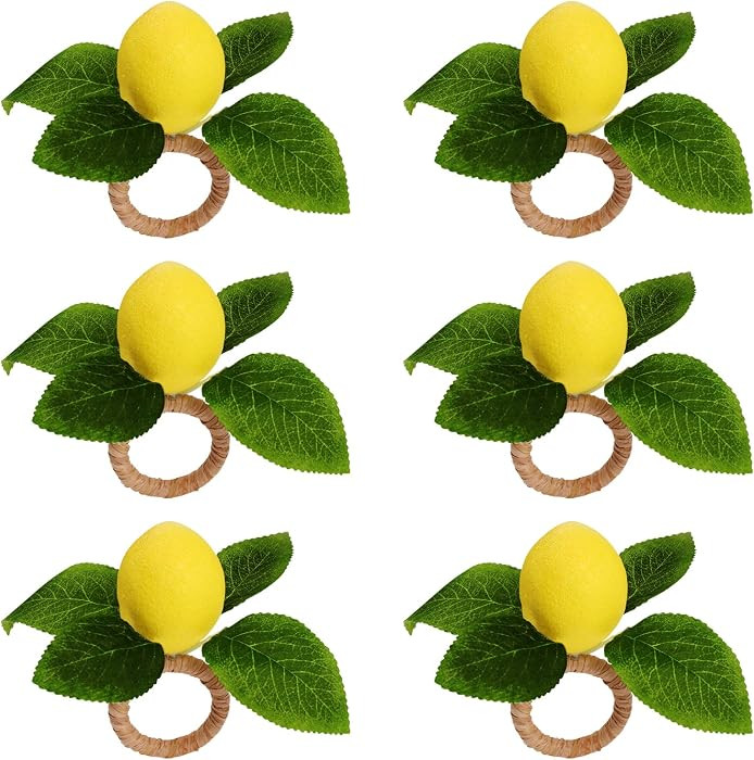 Lemon Napkin Rings Set of 6, Faux Lemon Summer Farmhouse Napkin Ring Holder for Dining Table Deco... | Amazon (US)