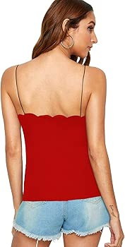 Women's V Neck Scallop Trim Ribbed Knit Cami Tank Top | Amazon (US)