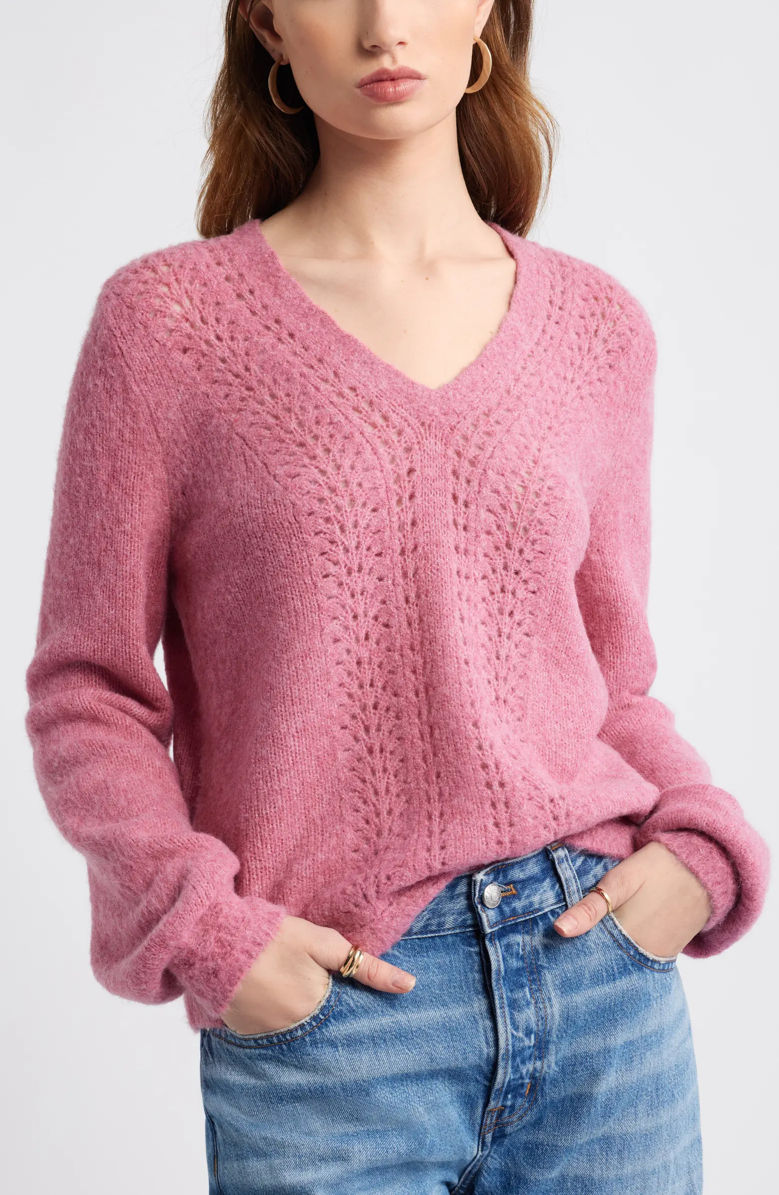 Oversize Pointelle V-Neck Sweater | Nordstrom