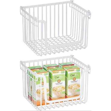 Large Stacking Wire Baskets Food Organizer Storage Metal Basket with Open Front for Kitchen Cabinet  | Walmart (US)