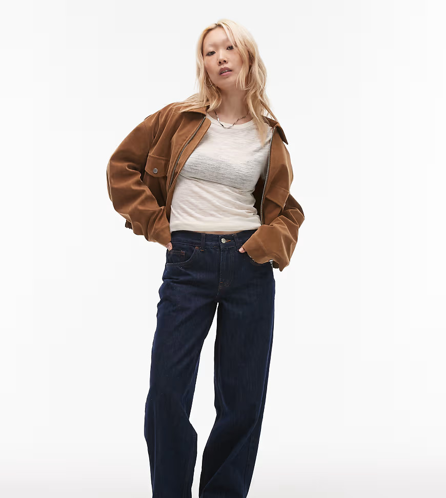 Topshop Petite Cinch low rise relaxed jean in raw look indigo-Blue | ASOS (Global)