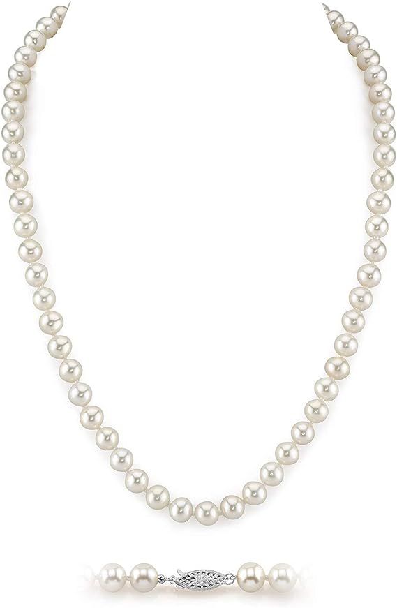 The Pearl Source Real Pearl Necklace for Women with AAA+ Quality Round White Freshwater Genuine C... | Amazon (US)
